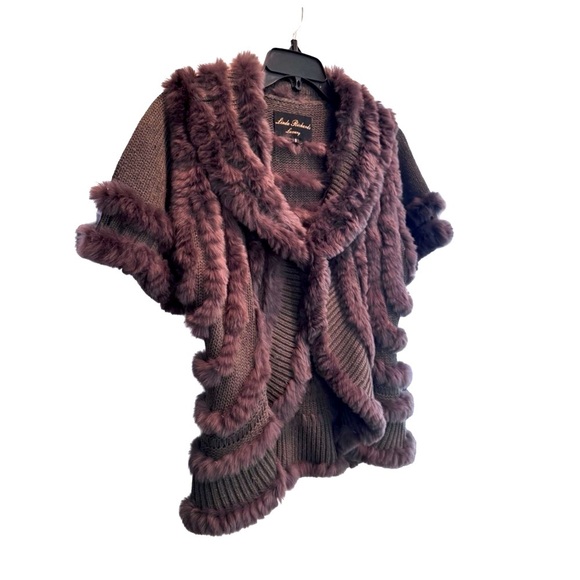 Linda Richards Women’s Waist-Length Rabbit-Fur Jacket. Purple/Black. Small - Picture 5 of 11